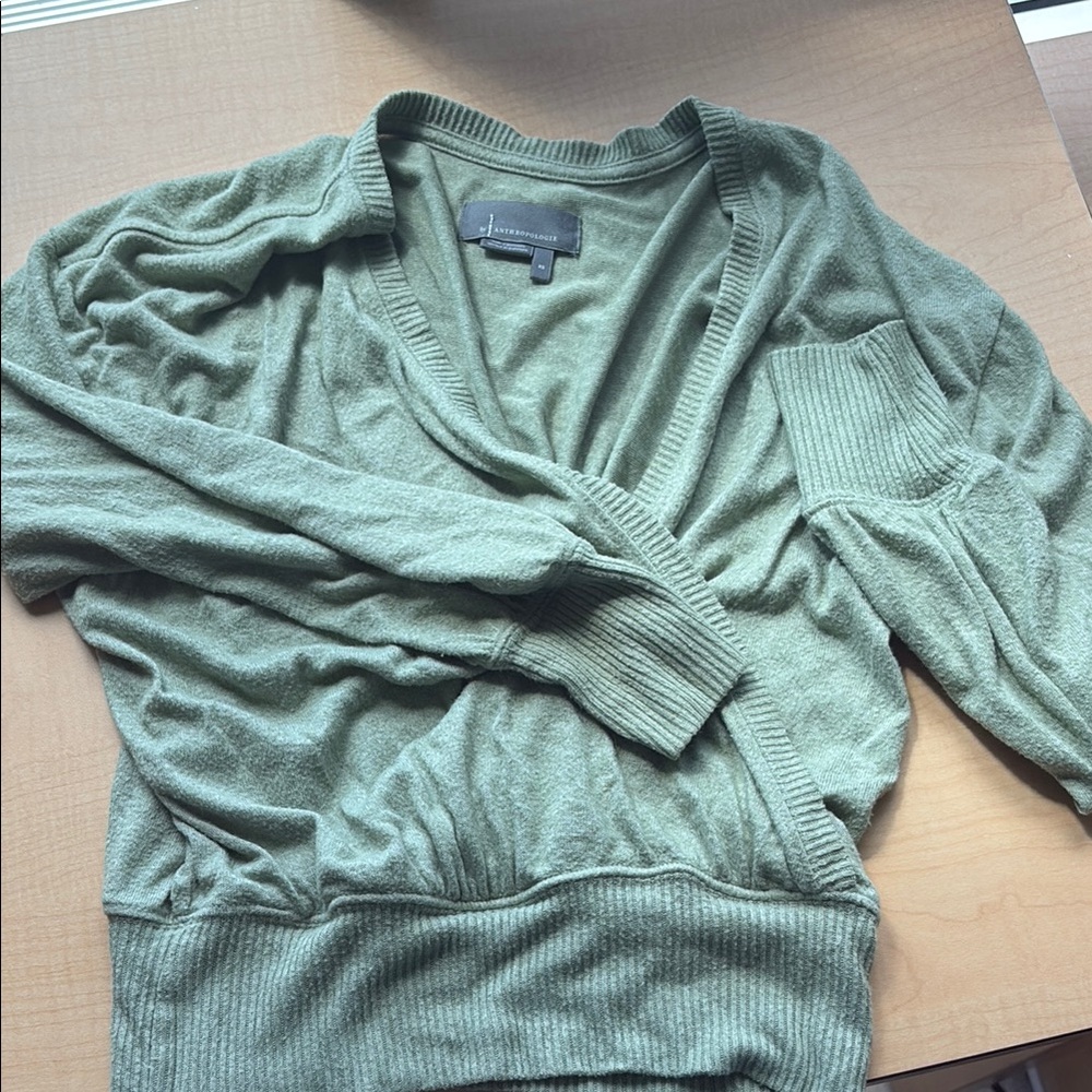 Anthropologie Green Cardigan V-Neck Sweater